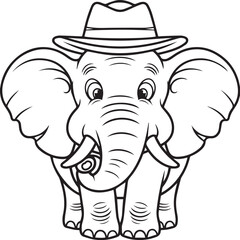 Fototapeta premium Hand drawn Cute Elephant Line Art coloring page