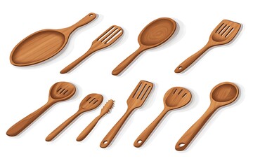 Rustic Wooden Kitchen Utensils Spoons, Spatulas, and Serving Tools