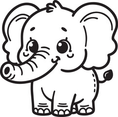 Fototapeta premium Hand drawn Cute Elephant Line Art coloring page