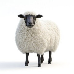 Fototapeta premium A fluffy sheep on a solid snow white background,