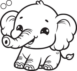 Hand drawn Cute Elephant Line Art coloring page
