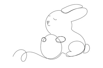 Line Art Easter Bunny Character Doodle Symbol. Cute Baby Rabbit Hand Drawn Portrait. Lovely Mammal Adorable Hare Pet Animal Mascot. Outline Sketch One Continuous Line Art Decoration Illustration.  