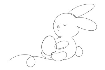 Line Art Easter Bunny Character Doodle Symbol. Cute Baby Rabbit Hand Drawn Portrait. Lovely Mammal Adorable Hare Pet Animal Mascot. Outline Sketch One Continuous Line Art Decoration Illustration.  