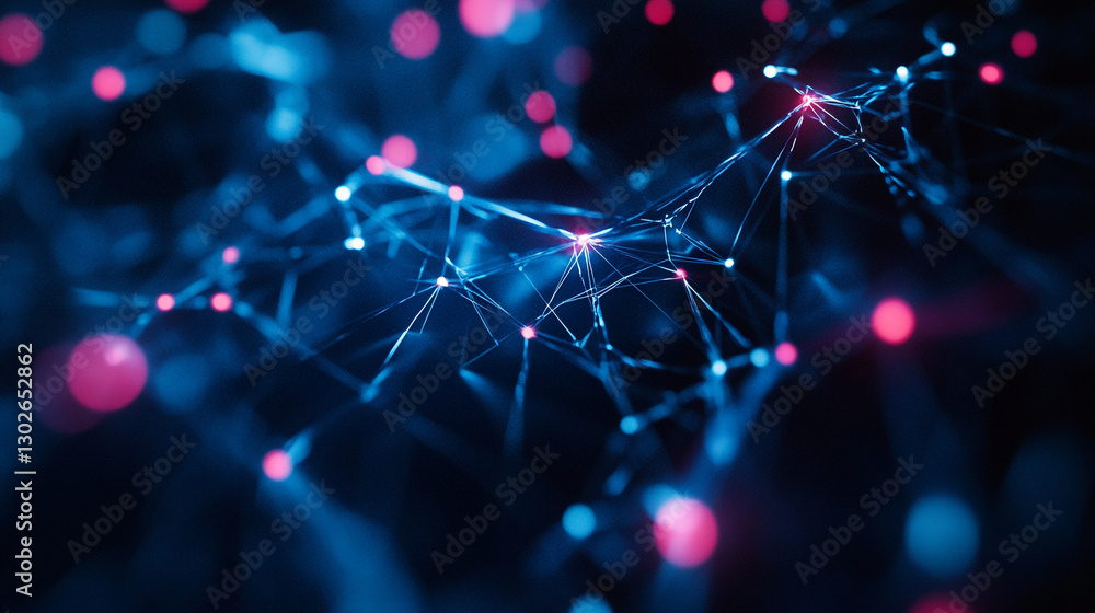 Poster abstract blue and pink network connection digital data lines web dots light design future global