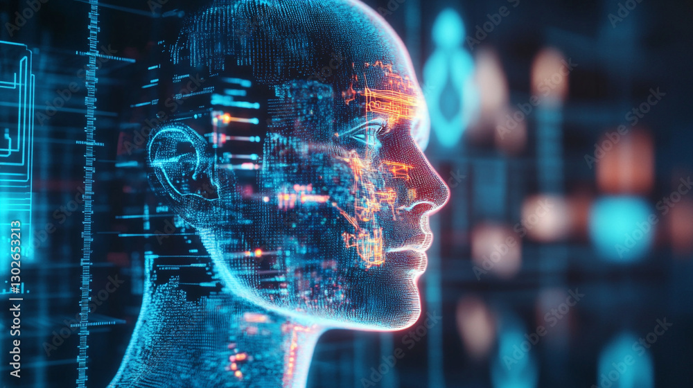 Poster digital human head abstract technology concept futuristic artificial intelligence network data ai 3d