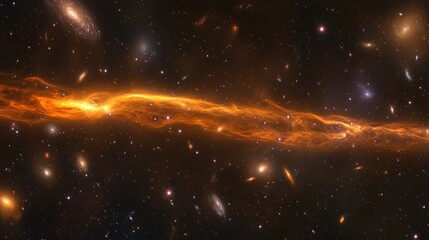 Obraz premium A vivid cosmic scene with colorful swirling gases and faint outlines of distant galaxies.