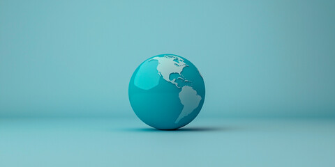 A simple, stylized globe in turquoise hues, representing Earth, set against a soft blue background.