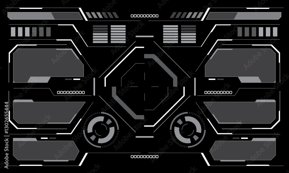 Poster hud sci-fi interface screen view white circular geometric design virtual futuristic technology creat