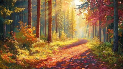 Obraz premium Colorful forest path with autumn foliage