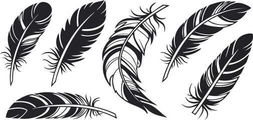 minimalistic black feather silhouettes set arranged in a grid