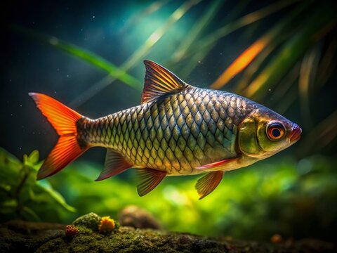 Hampala Barb, Snakehead Fish, Jungle Perch in Low Light Thai River