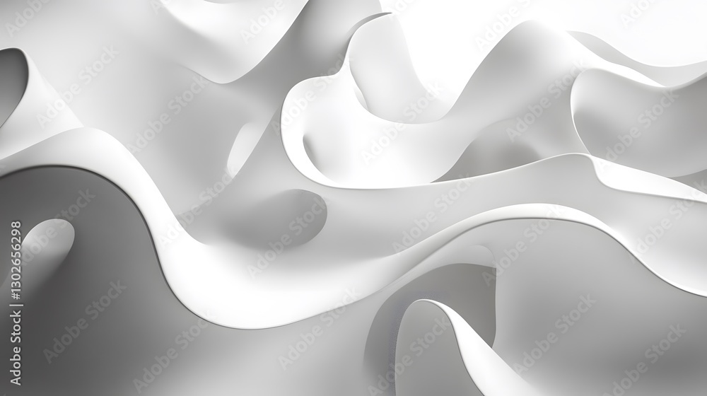 Poster flowing white abstract shapes creating a smooth minimalistic composition