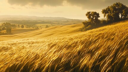 Obraz premium Golden wheat field under dramatic sky
