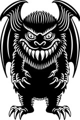 Fototapeta premium SVG vector features demonic dragons, hell creatures, and dark beasts.Fierce Winged Creature with Sharp Teeth and Spiky Fur Design