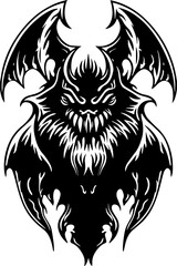 Fototapeta premium SVG vector features demonic dragons, hell creatures, and dark beasts.Intricate Black Bat Design with Stylized Features and Sharp Wings