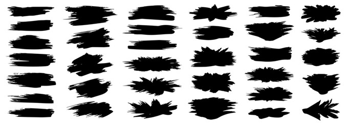 Set of black brush, paint, ink brush strokes, brushes, lines. Dirty artistic design elements. Vector illustration
