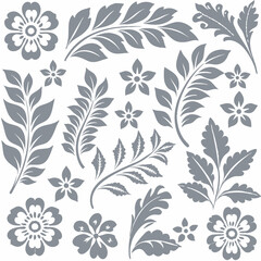 Different styles of leaves and flowers for botanical and nature-inspired designs