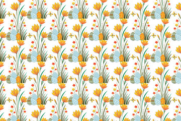 Easter flowers and eggs in pastel vivid pattern design for festive projects