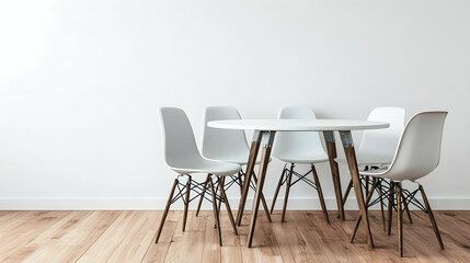 White Round Table and Four White Chairs in Minimalist Room