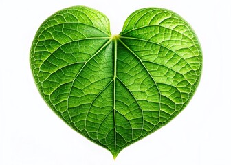 Obraz premium Heart-Shaped Green Leaf: Aerial Botanical Close-Up, Nature Wellbeing Inspiration, Isolated Background
