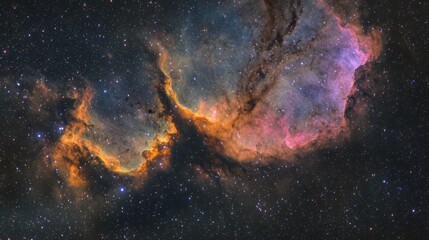 Fototapeta premium A celestial scene featuring vibrant clouds of cosmic gas illuminated by starlight.