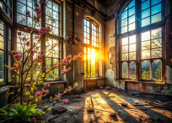 Fototapeta premium Hello April: Urban Exploration Photography - Abandoned Building, Spring Light