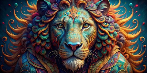 High-Detail Paisley Fractal Lion Bust Fashion Photography - Artistic Wildlife Sculpture