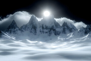 Snowy Mountain Peaks Illuminated By The Sun