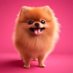 Obraz premium A Pomeranian with a fluffy coat on a solid pink gradient background,