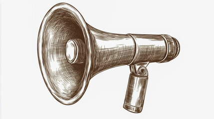 Hand drawn sketch megaphone. Vintage poster with megaphone isolated on white background.