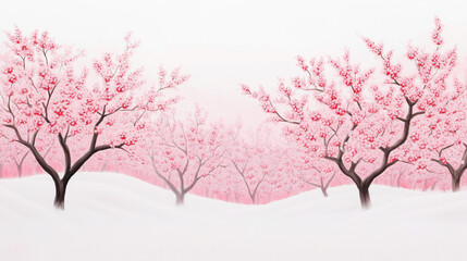 Fototapeta premium Spring Field with Blooming Cherry Blossoms