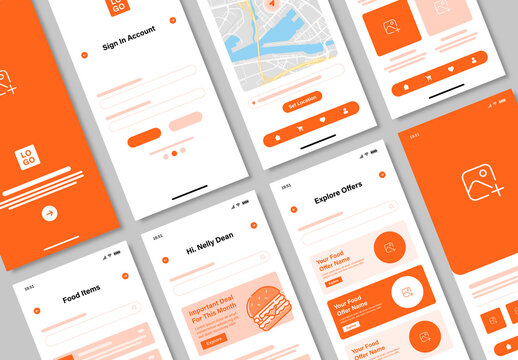 Food Delivery App Wireframe UI Template