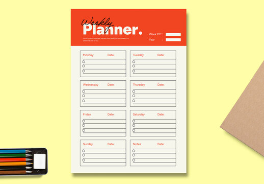 Orange And Brown Colour Weekly Planner Template