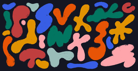 Colored Wavy Liquid Irregular Blob Shapes. Kid Dry Brush Stroke Isolated Shapes. Abstract Freeforms, Asymmetric Blobs, Bubbles And Drops In Trendy Y2k Style. Vector Flat Design Elements.