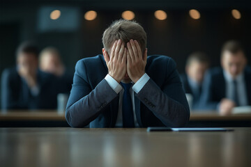 Depressed Man Standing in a Courtroom A Moment of Despair