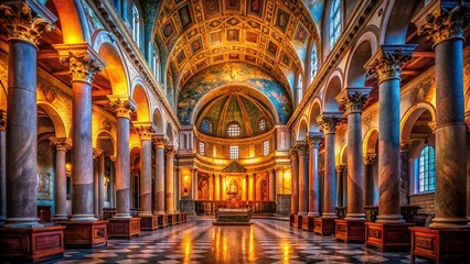 Fototapeta premium Low Light Photography: Roman Chapel Interior, Basilica Santa Maria Trastevere