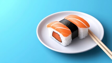 sushi with chopsticks