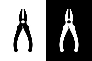 Pliers Silhouette Vector Icon Black And White Background.