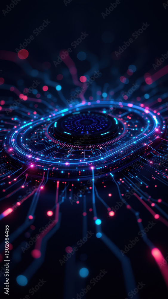 Poster a dynamic digital illustration of a cloud-based ci/cd pipeline with vibrant colors and glowing effec