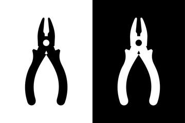 Pliers Silhouette Vector Icon Black And White Background.