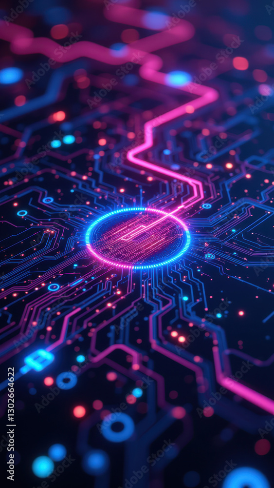 Poster digital art depicting interconnected nodes with a glowing center, symbolizing a network's infrastruc