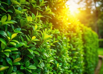 Fototapeta premium Lush Green Hedge Background: Calming Nature Photography for Outdoor Scenes