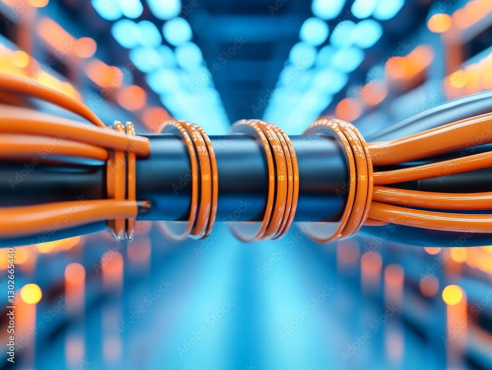 Poster futuristic data cables interconnected in vibrant neon colors representing digital network high speed