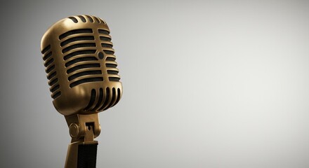 Fototapeta premium Vintage golden microphone on a soft background for music performance visuals