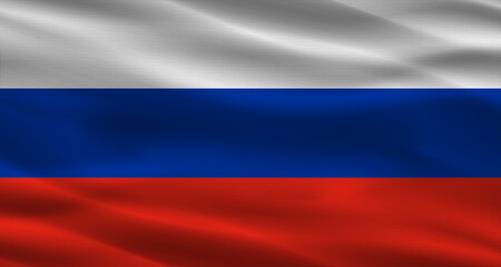 Fototapeta premium Russian flag with fabric texture. Realistic flag of Russia waving