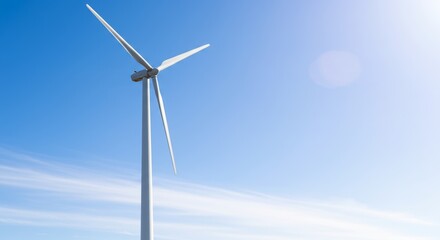 Clean energy generation with wind turbine against vast blue sky backdrop