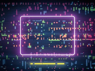 Fototapeta premium Abstract background with neon lights and square frame. Retro Neon Glitch Frame