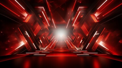 Energetic red backdrop with modern geometric patterns and lighting effects