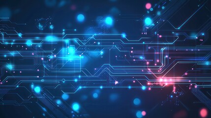 Futuristic Technology Background with Bright Neon Circuitry Effects