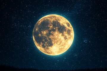Golden Moon Over Starry Night